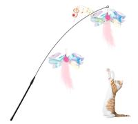 Pawaboo Plumeau de Jeu pour Chat, Canne à Pêche avec Une Baguette Extra Large de 88cm et Une Petite Clochette, Jouet Plumeau pour Chat Chaton, Bâton Jouet Fil Chaser, Papillon Rose