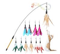 Pawaboo Plumeau de Jeu pour Chat, Canne à Pêche avec Une Baguette Extra Large de 88cm et Une Petite Clochette, Jouet Plumeau,Bâton Jouet Fil Chaser,1 Baguette+10 Plumes, Couleurs Mélangées