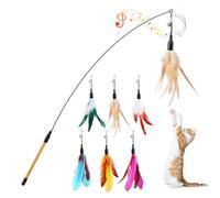 Pawaboo Plumeau de Jeu pour Chat, Canne à Pêche avec une Baguette Extra Large de 88cm et une Petite Clochette, Jouet Plumeau, Bâton Jouet Fil Chaser,1 Baguette+6 Plumes, Mélange de Plumes Multicolores