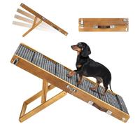 Pawaboo Rampe Portable en Bois, Escalier Pliable pour Chien avec 4 Hauteurs Réglables de 13,6" à 21", Escalier Canapé Pratique pour Chiens et Chats de Petite Taille, Noyer