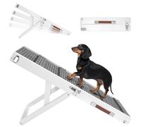 Pawaboo Rampe Portable en Bois, Escalier Pliable pour Chien avec 4 Hauteurs Réglables de 13,6" à 21", Escalier Canapé Pratique pour Chiens et Chats de Petite Taille, Blanc