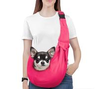 Pawaboo Sac à Bandoulière pour Chiens, Sac de Transport pour Animal de Compagnie en Polyester avec Boucle de Sangle, Sacs de Voyage avec Sangle Élargie pour Chiots et Chats, jusqu'à 12LBS, Magenta