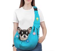 Pawaboo Sac à Bandoulière pour Chiens, Sac de Transport pour Animal de Compagnie en Polyester avec Boucle de Sangle, Sac de Voyage avec Sangle Élargie pour Chiots et Chats, jusqu'à 12LBS,Fleurs + Bleu