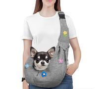 Pawaboo Sac à Bandoulière pour Chiens, Sac de Transport pour Animal de Compagnie en Polyester avec Boucle de Sangle, Sac de Voyage avec Sangle Élargie pour Chiots et Chats, jusqu'à 12LBS,Fleurs + Gris