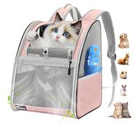 Pawaboo Sac à Dos pour Chats, Sac de Transport pour Animal de Compagnie en Polyester avec Maille Respirante et Cadre en Acier Amélioré, Sac à Voyage pour Chien Chat de Petite et Moyenne Taille, Rose