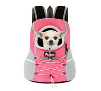 Pawaboo Sac à Dos Réglable pour Chiens, Sac de Transport pour Animal de Compagnie en Polyester Respirant, Sac à Voyage pour Chien Chat avec Ceinture de Sécurité pour Randonnée Extérieur, S/Rose