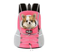 Pawaboo Sac à Dos Réglable pour Chiens, Sac de Transport pour Animal de Compagnie en Polyester Respirant, Sac à Voyage pour Chien Chat avec Ceinture de Sécurité pour Randonnée Extérieur, M/Rose