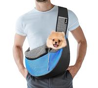 Pawaboo Sac de Transport Bandoulière Réglable pour Animal de Compagnie, Mains Libres Sac à Bandoulière avec Boucle en D, Sac à Dos en Maille Respirant Chiens avec Poche Supplémentaire, L - Bleu Clair
