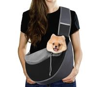 Pawaboo Sac de Transport Bandoulière Réglable pour Animal de Compagnie, Sac à Bandoulière Mains Libres avec Boucle en D, Sac à Dos en Maille Respirant avec Poche Supplémentaire, L, Gris Foncé + Noir