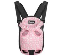 Pawaboo Sac de Transport de Voyage Sac à Dos de Transporteur Ventral Poitrine pour Petit Chien Chiot Chat pour Traveling Hiking Camping etc. Petite Taille, Noir & Rose Marguerite