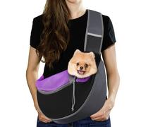 Pawaboo Sac de Transport pour Chien, Sac à Main en Maille Respirante pour Chiot Chat, Cordon de Serrage Papoose avec Sangle Ajustable et Pochette, Sacs à Main avec Sangle Ajustable, L, Violet Foncé