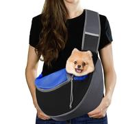 Pawaboo Sac de Transport pour Chien, Sac à Main en Maille Respirante pour Chiot Chat, Cordon de Serrage Papoose avec Sangle Ajustable et Pochette, Sacs à Main avec Sangle Ajustable, L, Indigo