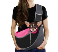 Pawaboo Sac de Transport pour Chien, Sac à Main en Maille Respirante pour Chiot Chat, Cordon de Serrage Papoose avec Sangle Ajustable et Pochette, Sacs à Main avec Sangle Ajustable, M, Magenta