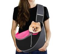 Pawaboo Sac de Transport pour Chien, Sac à Main en Maille Respirante pour Chiot Chat, Cordon de Serrage Papoose avec Sangle Ajustable et Pochette, Sacs à Main avec Sangle Ajustable, L, Magenta