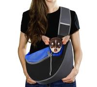 Pawaboo Sac de Transport pour Chien, Sac à Main en Maille Respirante pour Chiot Chat, Cordon de Serrage Papoose avec Sangle Ajustable et Pochette, Sacs à Main avec Sangle Ajustable, M, Indigo