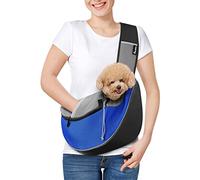 Pawaboo Sac de Transport pour Chien, Sac de Transport pour Chiot en Maille Respirante Mains Libres, Sacs à Dos pour Chien avec Poche Zippée et Sangle Réglable, Sacs à Bandoulière, M, Bleu