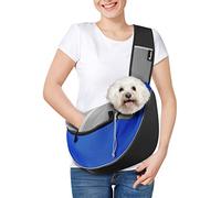 Pawaboo Sac de Transport Réglable pour Animal de Compagnie, Sac à Bandoulière Mains Libres avec Poche Zippée Tactile, Sac à Dos en Maille Respirant pour Chiens avec Boucle en D pour Voyage, L - Bleu