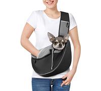 Pawaboo Sac de Transport Réglable pour Animal de Compagnie, Sac à Bandoulière Mains Libres avec Poche Zippée Tactile, Sac à Dos en Maille Respirant pour Chiens avec Boucle en D pour Voyage, S - Noir