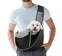 Pawaboo Sac Porte-Animaux Mains Libres, Sac en Maille Respirant pour Chiot et Chat, Hamac avec Cordon de Serrage, Sangle Réglable et Poche, Sacs Bandoulière pour Voyages et Extérieur, S, Noir