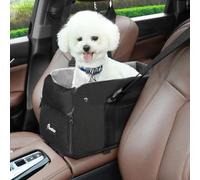 Pawaboo Siège d'Auto Console Centrale pour Chiens, Siège de Voiture pour Petit Chien avec Double Fixation et Laisse de Sécurité, Sac de Transport de Voiture pour Animal jusqu'à 15 Livres, Noir + Gris