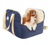 Pawaboo Siège de Voiture pour Petit Chien, Siège d'Auto pour Chiens avec Boucle de Fixation et Laisse de Sécurité, Sac de Transport pour Animal jusqu'à 25 Livres, Bleu Marine + Blanc Cassé