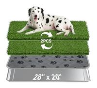 Pawaboo Tapis d'herbe pour Chien avec Plateau en Acier Inoxydable, 28''x20'' Bac à Litière pour Chien avec 2 Tapis de Gazon Artificiel Réutilisables, Pot à Litière Utilisation Intérieure & Extérieure