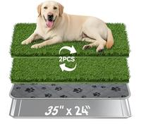 Pawaboo Tapis d'herbe pour Chien avec Plateau en Acier Inoxydable, 35''x24'' Bac à Litière pour Chien avec 2 Tapis de Gazon Artificiel Réutilisables, Pot à Litière Utilisation Intérieure & Extérieure