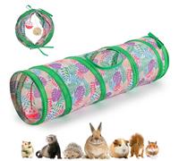 Pawaboo Tunnel Droit pour Petits Animaux, Tunnels pour Cochons d'Inde et Tubes pour Hamsters 23,6", Cachette Pliable pour Petits Animaux avec Cloche et Balles Interactives, Forêt