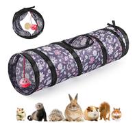 Pawaboo Tunnel Droit pour Petits Animaux, Tunnels pour Cochons d'Inde et Tubes pour Hamsters 23,6", Cachette Pliable pour Petits Animaux avec Cloche et Balles Interactives, Fleur
