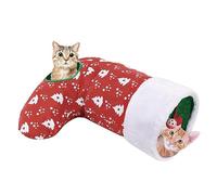 Pawaboo Tunnel pour Chat, Tube à 2 Voies en Forme de Bas de Noël en Peluche Polyester, Jouet Interactif Amusant avec Papier Froissé et Cadre pour Chaton Furet Lapin Petits Animaux de Compagnie, Rouge