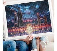 PAWCA 5D DIY Diamond Painting,Anime Sword Art Online,Kit de point de croix avec strass en cristal, Artisanat en mosaïque pour la décoration de la maison(round drill)-50x60cm