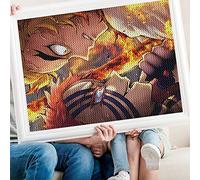 PAWCA Peinture de diamants 5D DIY,Anime Demon Slayer,Kit de broderie en cristal pour adultes et enfants Kit de point de Croix Rhinestone Home Decoration Wall Room Living Room(round drill)-50x60cm
