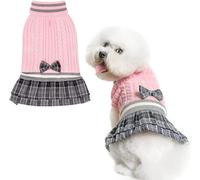 PAWCHIE Robe pull pour chien avec nœud papillon - Pull à col roulé en tricot pour petits chiens et filles - Pull pour temps froid avec trou pour laisse, convient aux chiens de petite et moyenne taille