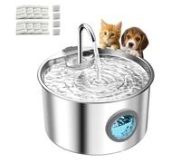 Pawdrate Dog Water Fountain,Cat Water Fountain Stainless Steel 3.2l/108oz Pet Water Fountain,with Ultra Quiet Pump,Multi-Filtration, Easy Clean,for Cats, Dogs, Multiple Pets (Round＋10 Filter, 3.2L)