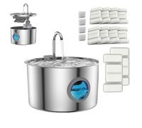Pawdrate Water Fountain with 2 Filter, 3.2l/108oz Super Quiet Smart Pet Filtered Water Fountain, 304 Stainless Steel Automatic Circulating Dog and Cat Feeder with Water Window (1fountain+10 Filter)