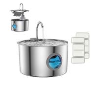 Pawdrate Water Fountain with 2 Filter, 3.2l/108oz Super Quiet Smart Pet Filtered Water Fountain, 304 Stainless Steel Automatic Circulating Dog and Cat Feeder with Water Window (1 Fountain + 2 Filter)