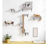 PawGiant Ensemble de mur d'escalade 5 en 1 pour chat, éléments muraux en bois, gris clair