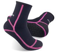 PAWHITS Chaussettes de plongée en Néoprène, 3mm Chaussettes thermiques antidérapantes pour plongée, snorkeling, surf, kayak (Lignes rouge rose) M