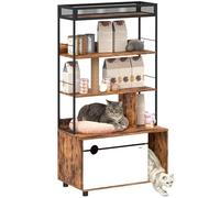 PawHut 2-en-1 Armoire à litière, litière avec étagère à 3 Niveaux, Poteau griffoir, Porte Rabattable, Maison pour Chat de Moins de 6 kg, 80 x 48 x 152 cm, Brun Rustique