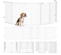 PawHut Enclos pour chiots pliable, hauteur 90 cm, barrière pour chiens, barrière avec 6 panneaux, enclos, barrière de cheminée indépendante, enclos pour chiens de taille moyenne, acier, blanc