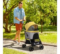 PawHut 2 en 1 Poussette pour chien Chariot pour chien, pliable, 1 panier, 1 sac, 82 cm x 49,5 cm x 98 cm, Jaune
