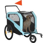 PawHut 2-en-1 remorque pour chien, remorque de vélo pour chien, poussette pour chien avec réflecteurs, buggy pour chien max. 30 kg, remorque de vélo pour grand chien, tissu Oxford, bleu