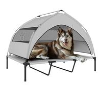 PawHut 23 cm lit surélevé pour Chien avec Couverture Amovible sur 3 côtés, Grand lit Respirant pour Chien en Acier avec Sac de Transport, 122x92x94 cm, Gris Clair et Noir