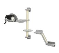 PawHut 3-Piece Cat Climbing Wall Set, Cat Wall Racks with Hammock, Scratching Ramp, Cloud Shaped Platform for Jumping, Grey (en Anglais)