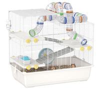 PawHut 4-Level Hamster Cage with Tubes, Wheel, 3 Doors and Tray, Metal Hamster Cage, PP and PS, 78x45x73 cm, White
