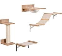 PawHut 4pcs Mur d'escalade pour chats Mur d'escalade pour chats avec arbre à chat Escalier pour chats Meubles pour chats Hamac Marron clair Sisal Acrylique Pin
