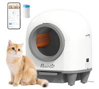 PawHut 80L Litière autonettoyante pour Chats de 1 à 5 kg avec boîte à Parfum et sachets, litière pour Chatons en PP, 55.5x51x58.5 cm, Blanc et Gris