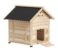 PawHut Abri pour Canards en Bois Toit Étanche 78x90x92 cm Bois Naturel | pour Canards et Oies, Ventilation, Base Amovible, Porte-Rampe, Porte Latérale, Poulailler