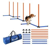 PawHut Agility Kit d'agility pour chien 3 pièces avec barres de slalom, piquets de terre, sac de transport, kit d'entraînement pour toutes les tailles de chien, pour l'intérieur et l'extérieur, orange