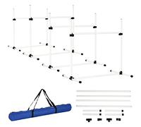 PawHut Agility pour chiens, kit agility chien parcours, set de 4 obstacles professionnels hauteur réglable, système de maintien au sol sac transport parfait pour jeux intéressants, entraînement, blanc